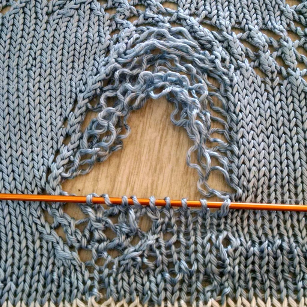 reknitting and reweaving the foot of the lace knit hobbyhorse